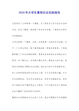 2024年大学生暑假社会实践报告-