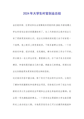 2024年大学生村官创业总结-