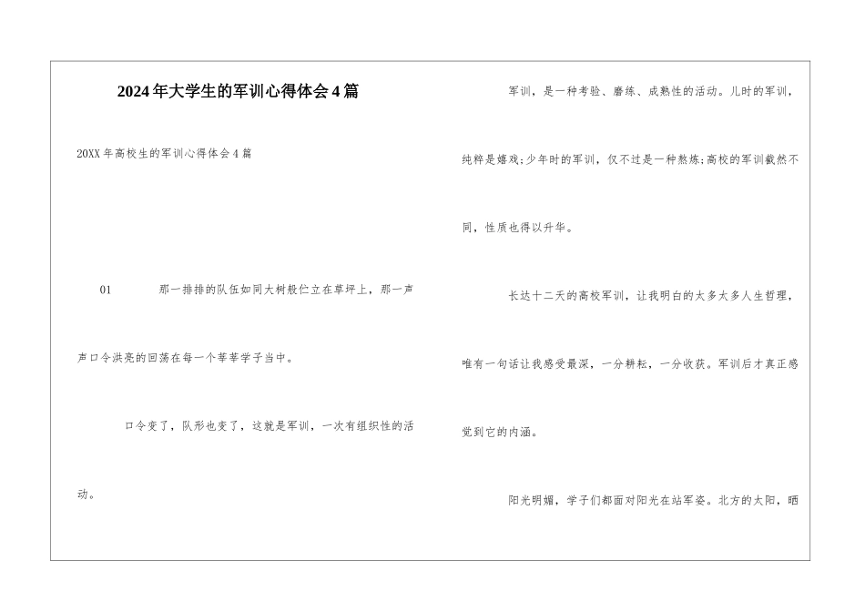 2024年大学生的军训心得体会4篇_第1页