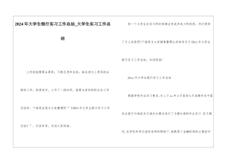 2024年大学生银行实习工作总结大学生实习工作总结