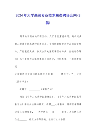 2024年大学高级专业技术职务聘任合同