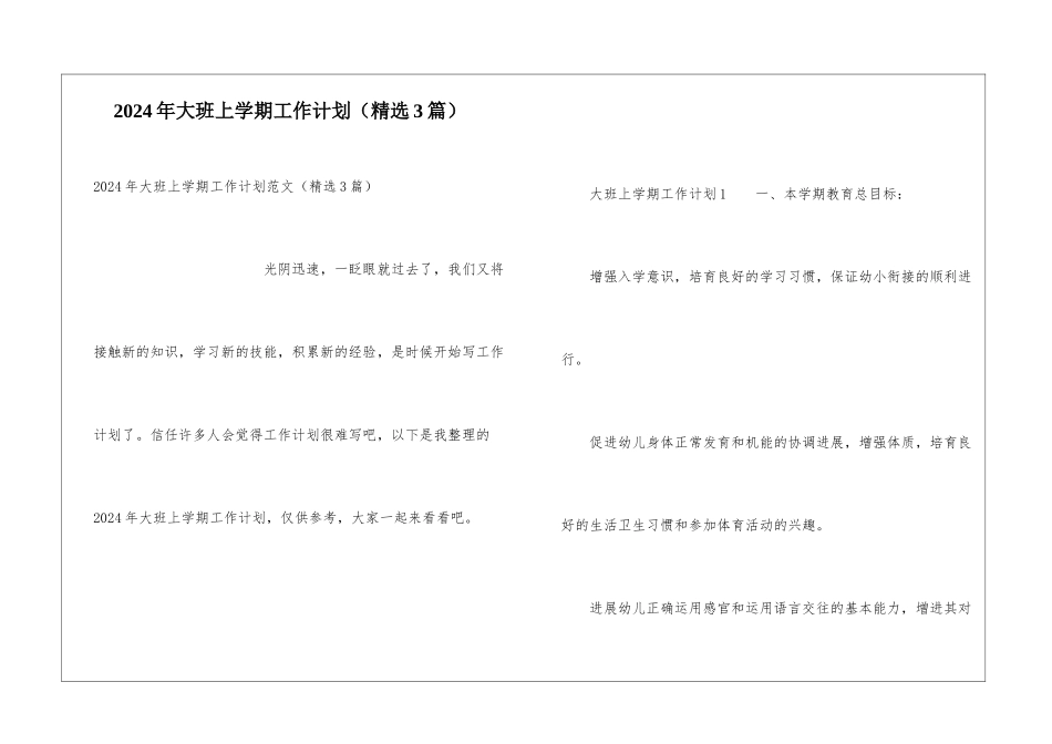 2024年大班上学期工作计划_第1页