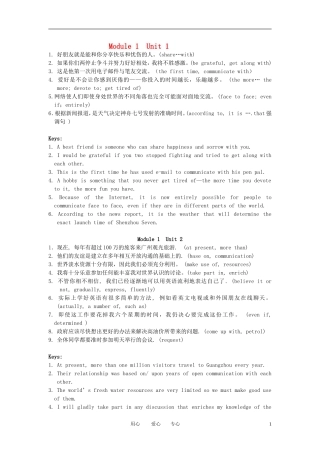 高中英语 Module 1 Unit 1-Unit5基础句型句子翻译素材 外研版必修1