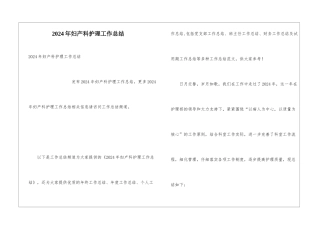 2024年妇产科护理工作总结