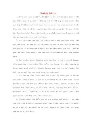 高中英语 Module 1《Our Body and Healthy Habits》cultural corner and task文字素材5 外研版必修2