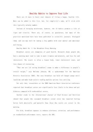 高中英语 Module 1《Our Body and Healthy Habits》cultural corner and task文字素材6 外研版必修2