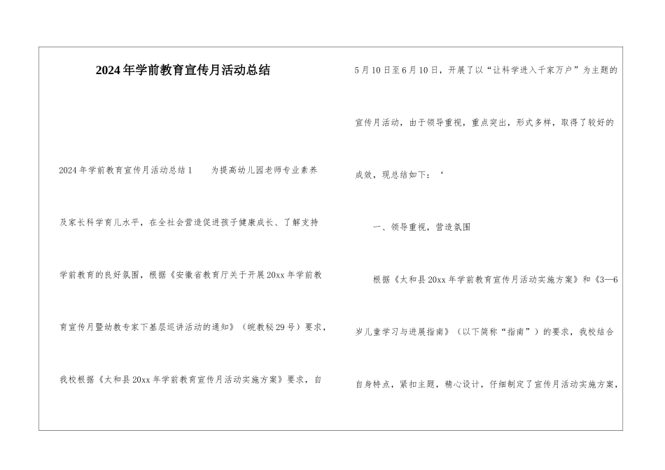 2024年学前教育宣传月活动总结_第1页