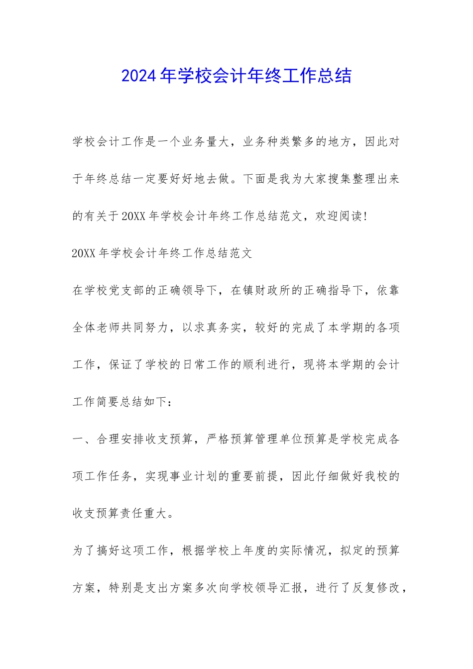 2024年学校会计年终工作总结-_第1页