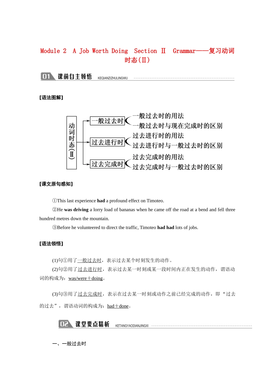 高中英语 Module 2 A Job Worth Doing Section Ⅱ Grammar—复习动词时态（Ⅱ）学案（含解析）外研版必修5-外研版高二必修5英语学案_第1页