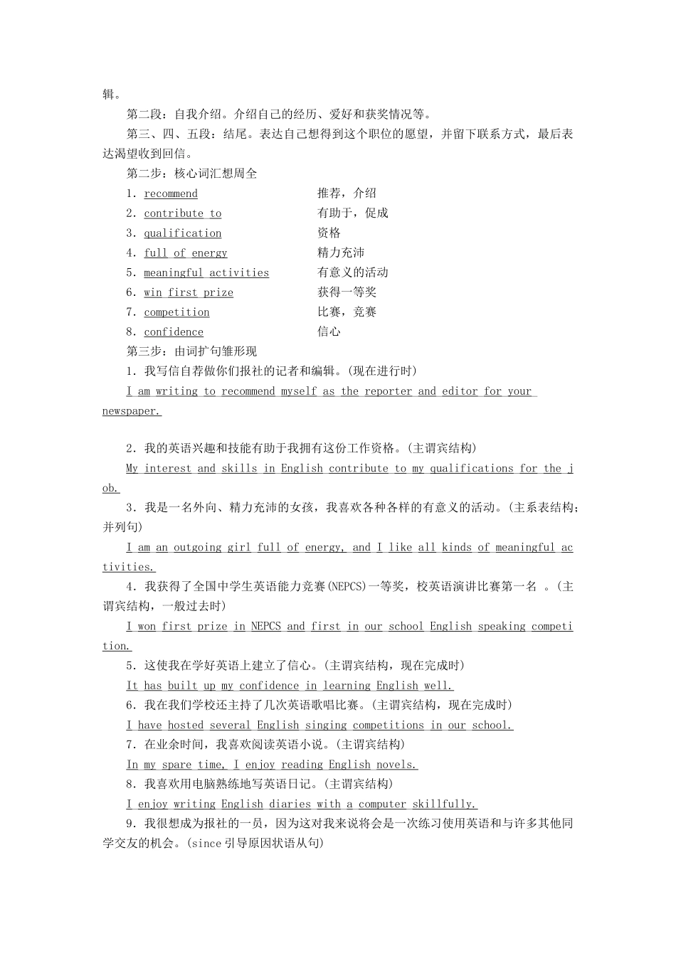 高中英语 Module 2 A Job Worth Doing Section Ⅴ Writing-求职信教学案 外研版必修5-外研版高二必修5英语教学案_第3页