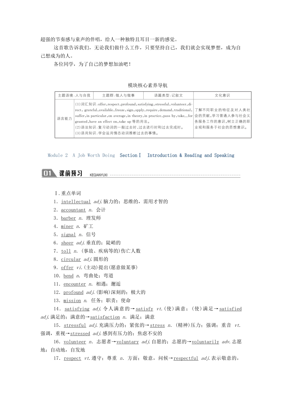 高中英语 Module 2 A Job Worth Doing SectionⅠ Introduction Reading and Speaking学案（含解析）外研版必修5-外研版高二必修5英语学案_第2页