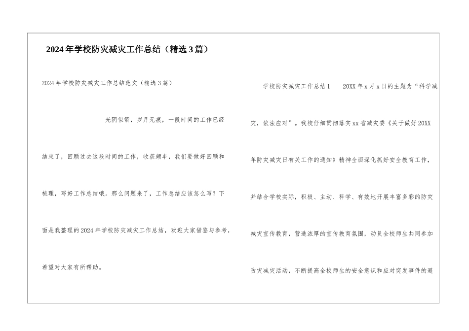 2024年学校防灾减灾工作总结_第1页