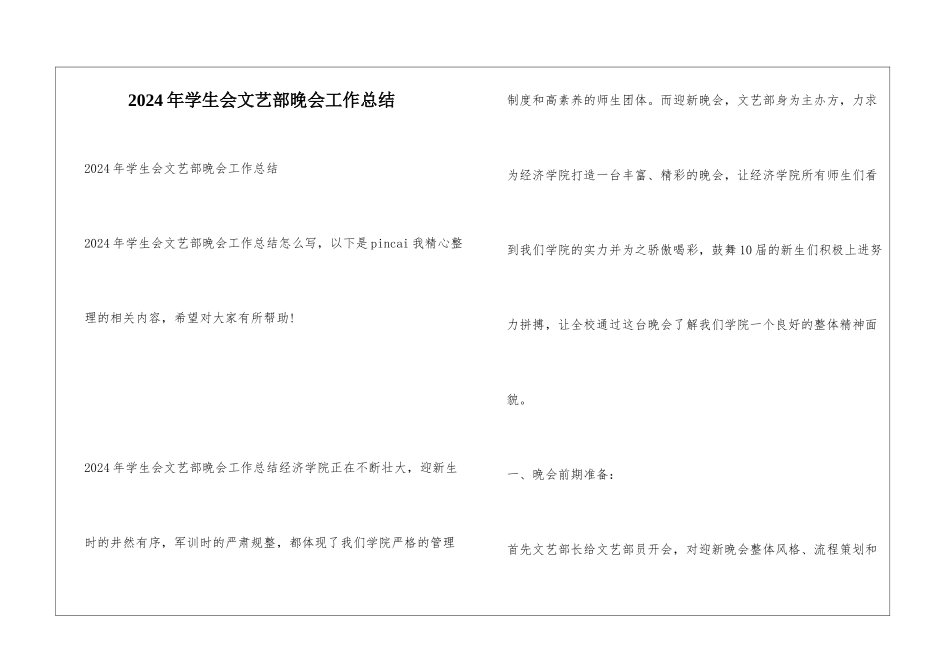 2024年学生会文艺部晚会工作总结_第1页