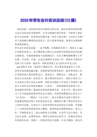 2024年学生会计实训总结