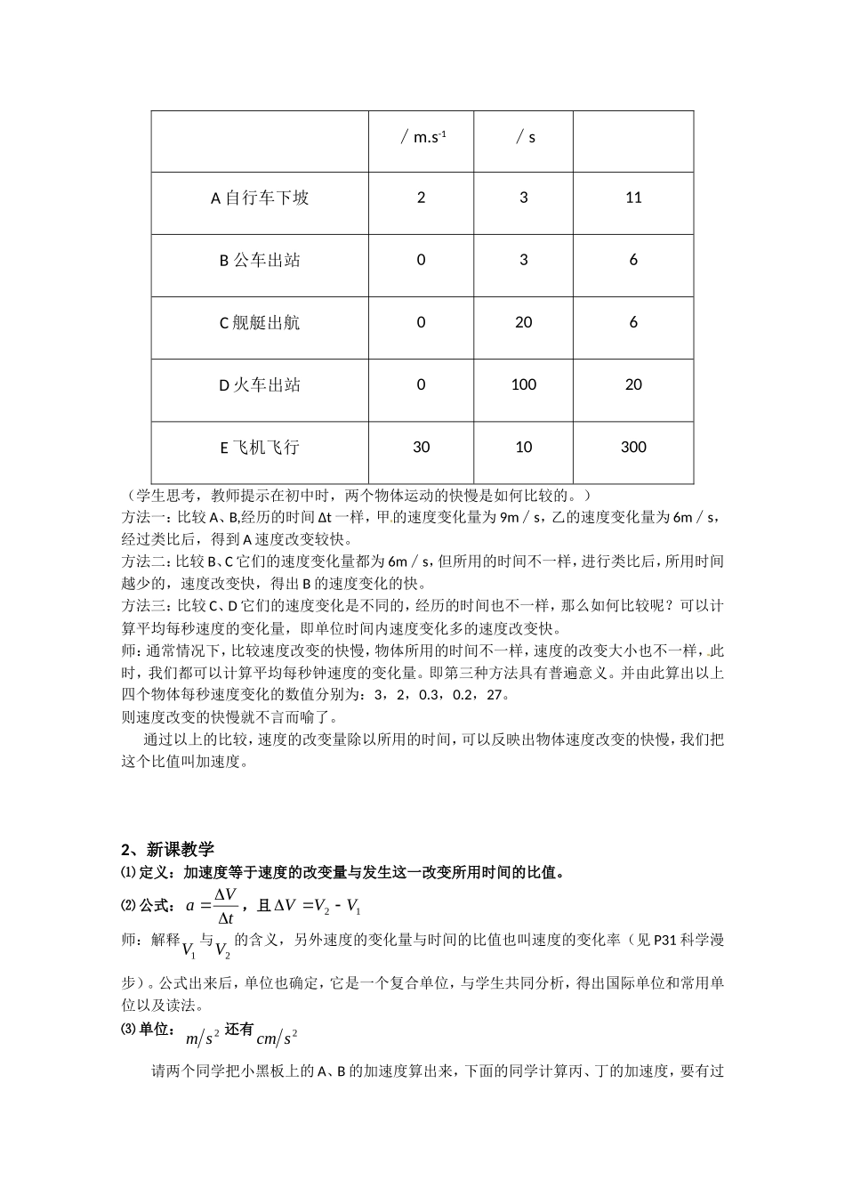 高中物理：1.5《速度变化快慢的描述——加速度》教案 （新人教版必修1）_第2页