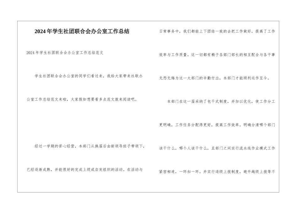 2024年学生社团联合会办公室工作总结_第1页