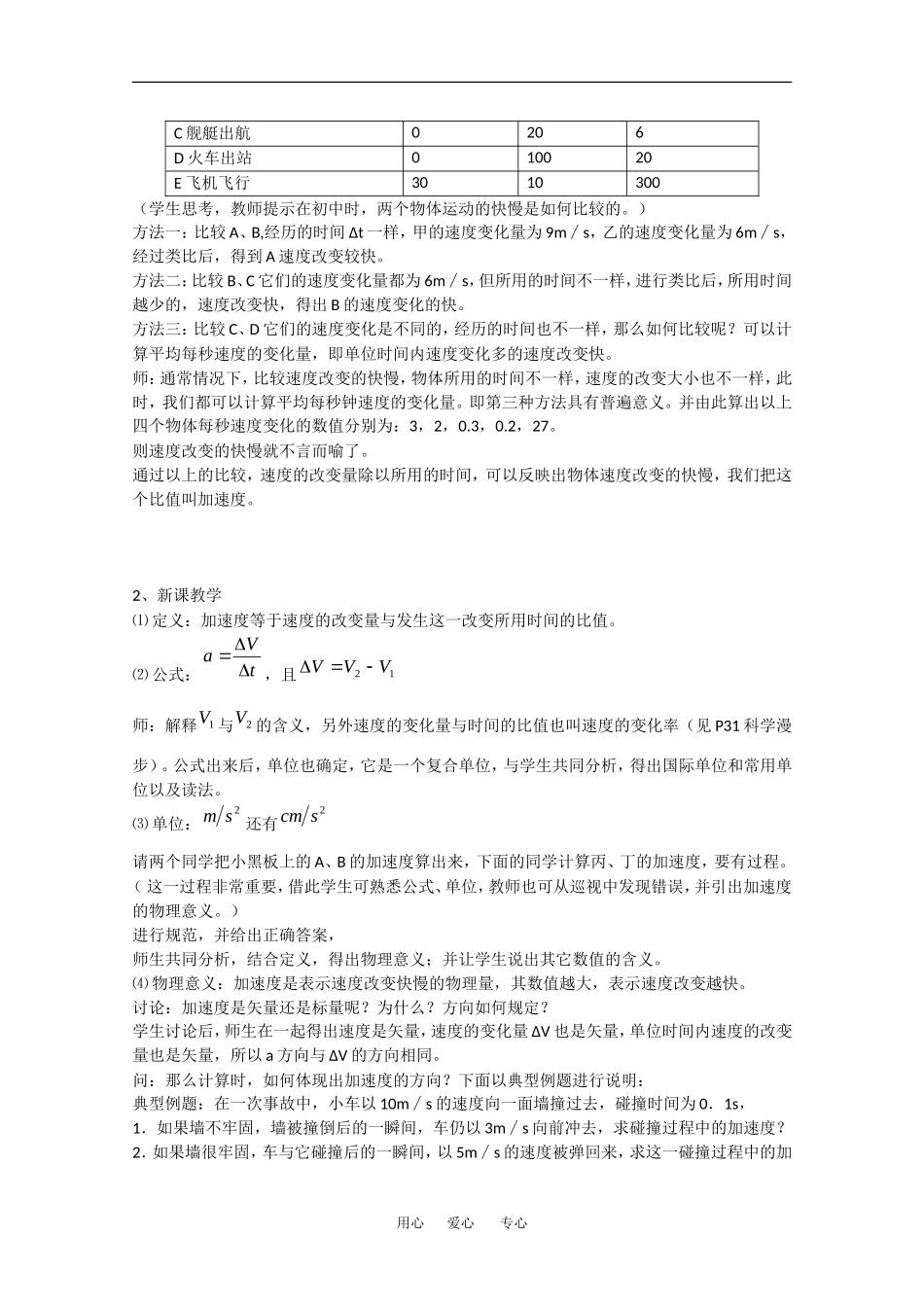 高中物理：1.5速度变化快慢的描述——加速度 教案  新人教版必修1_第2页