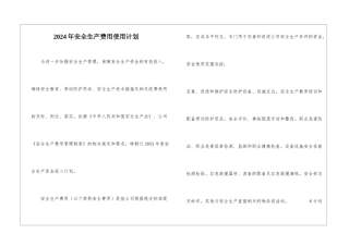 2024年安全生产费用使用计划