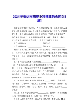 2024年安达市胡萝卜种植收购合同