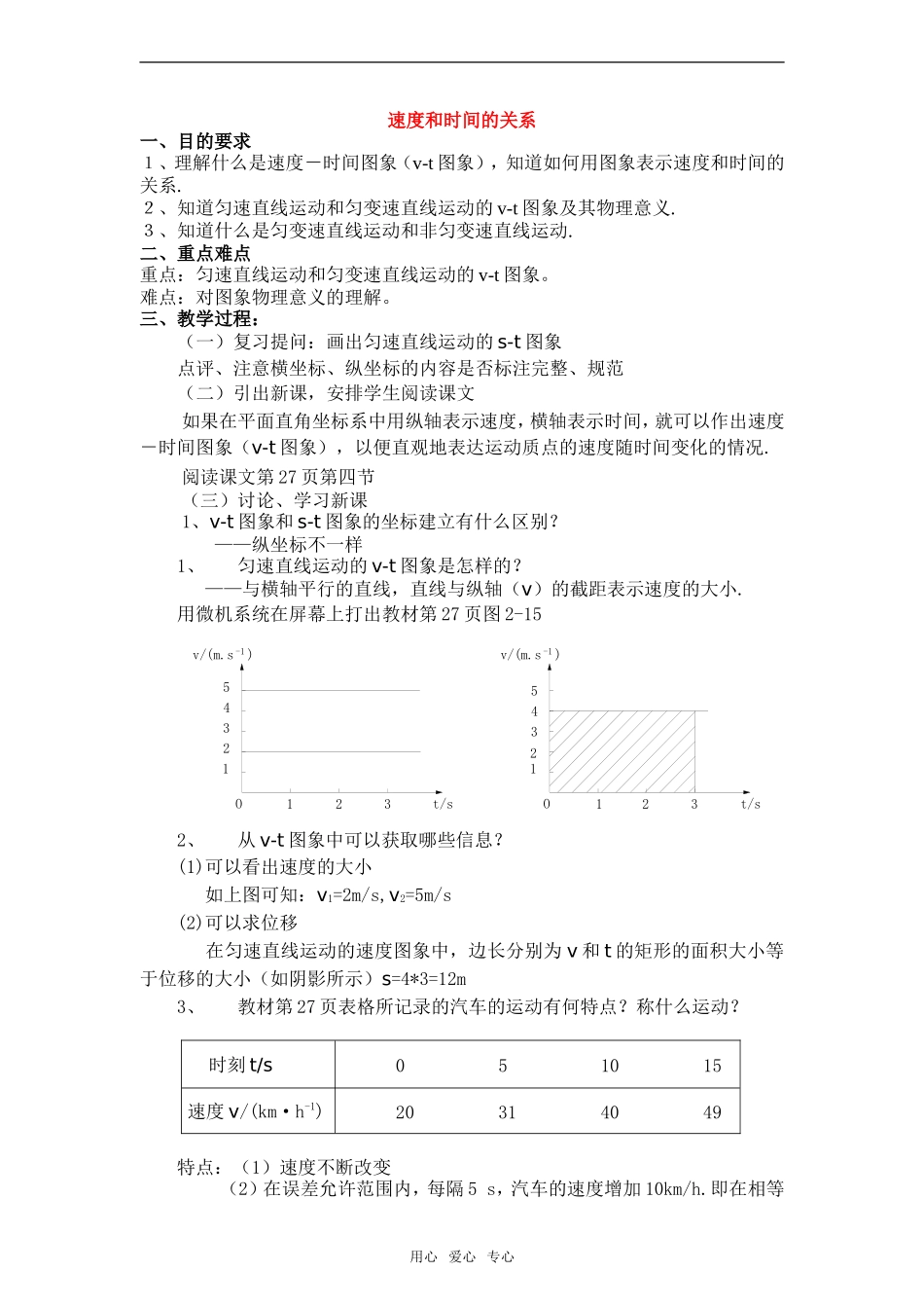 高中物理：02.4.速度和时间的关系教案新人教版必修1_第1页