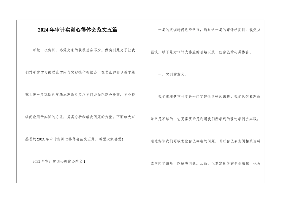 2024年审计实训心得体会范文五篇_第1页
