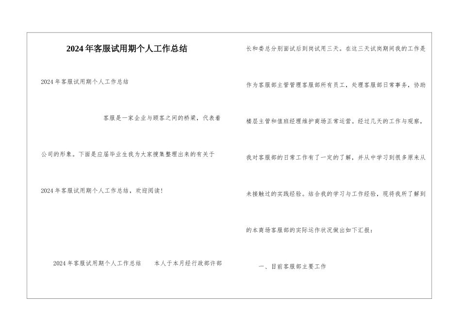 2024年客服试用期个人工作总结_第1页