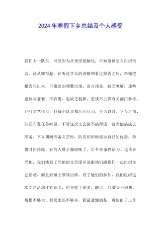 2024年寒假下乡总结及个人感受-