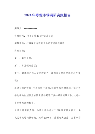2024年寒假市场调研实践报告-
