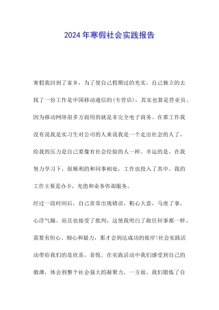 2024年寒假社会实践报告