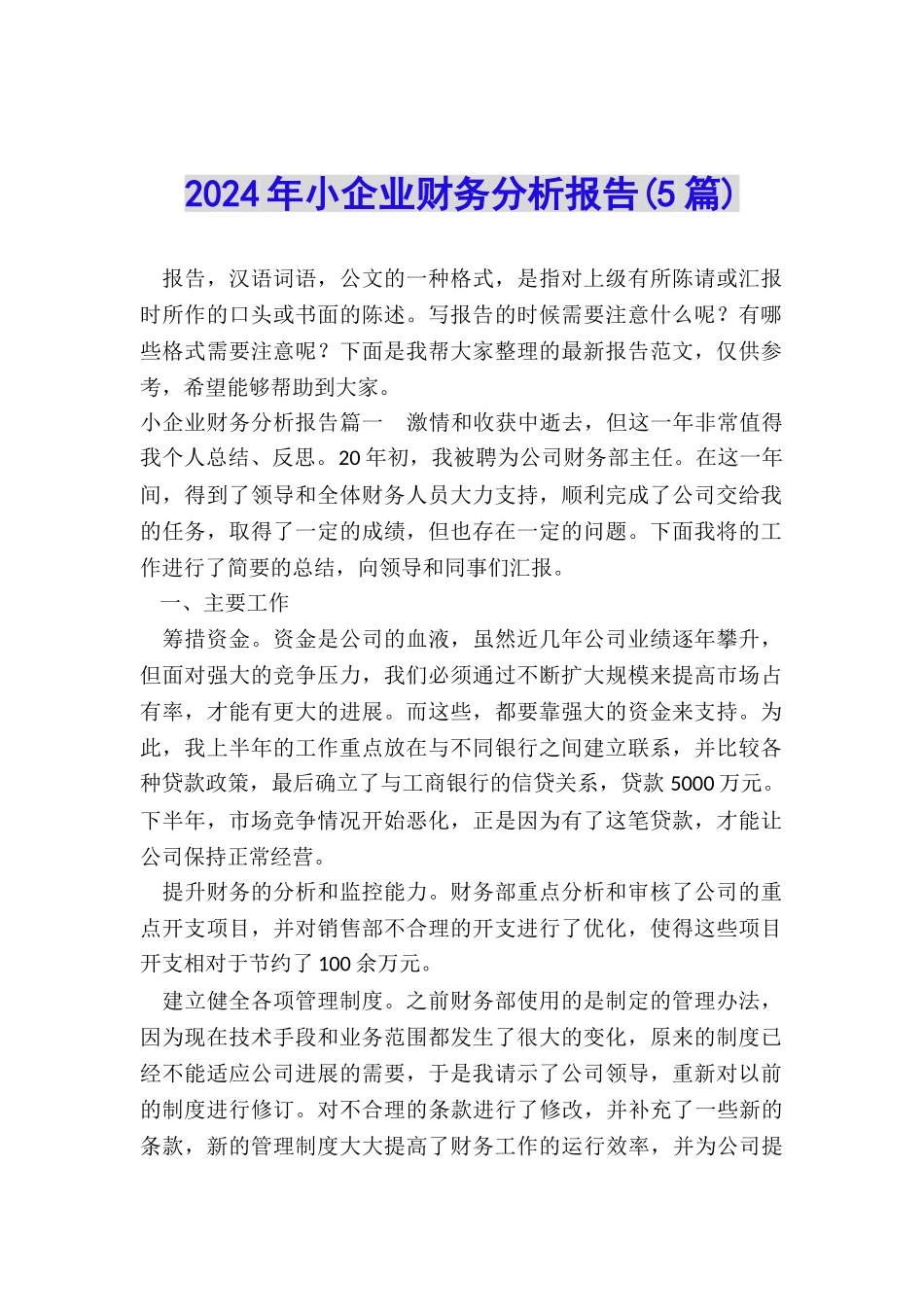 2024年小企业财务分析报告_第1页