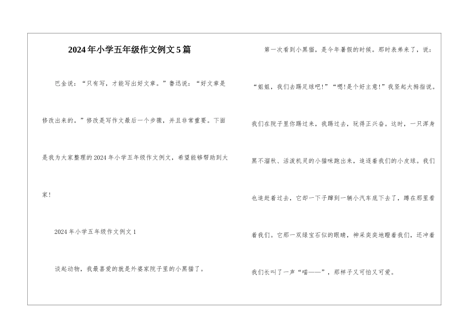 2024年小学五年级作文例文5篇_第1页