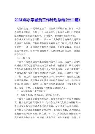 2024年小学减负工作计划总结