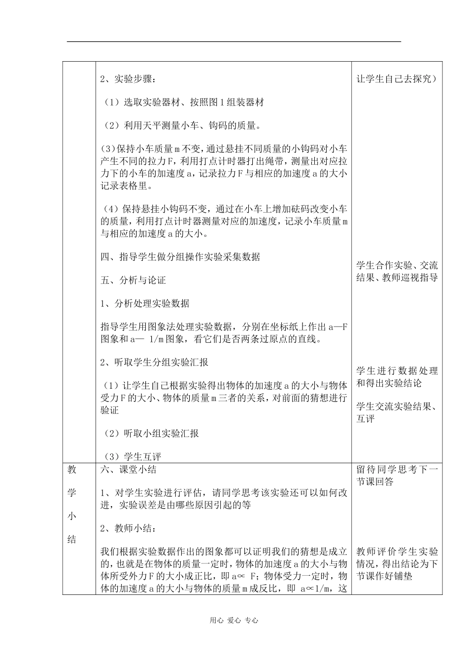 高中物理：4.2《实验：探究加速度与力、质量的关系》教案（1）（新人教版必修1）_第3页