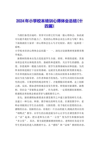 2024年小学校本培训心得体会总结