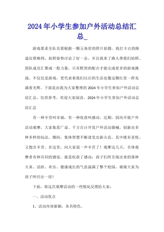 2024年小学生参加户外活动总结汇总