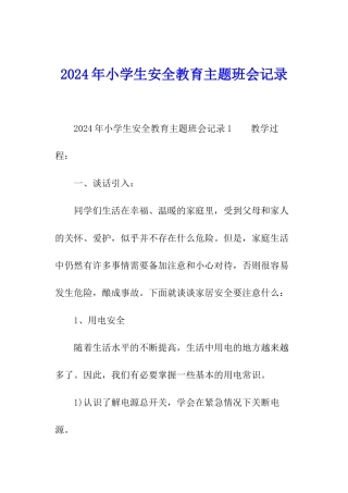 2024年小学生安全教育主题班会记录