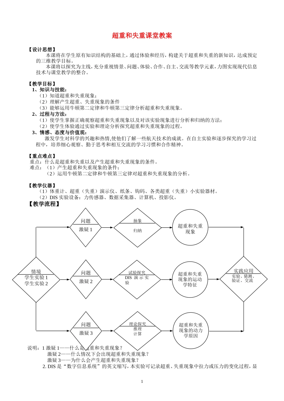 高中物理超重和失重课堂教案新人教版必修1_第1页