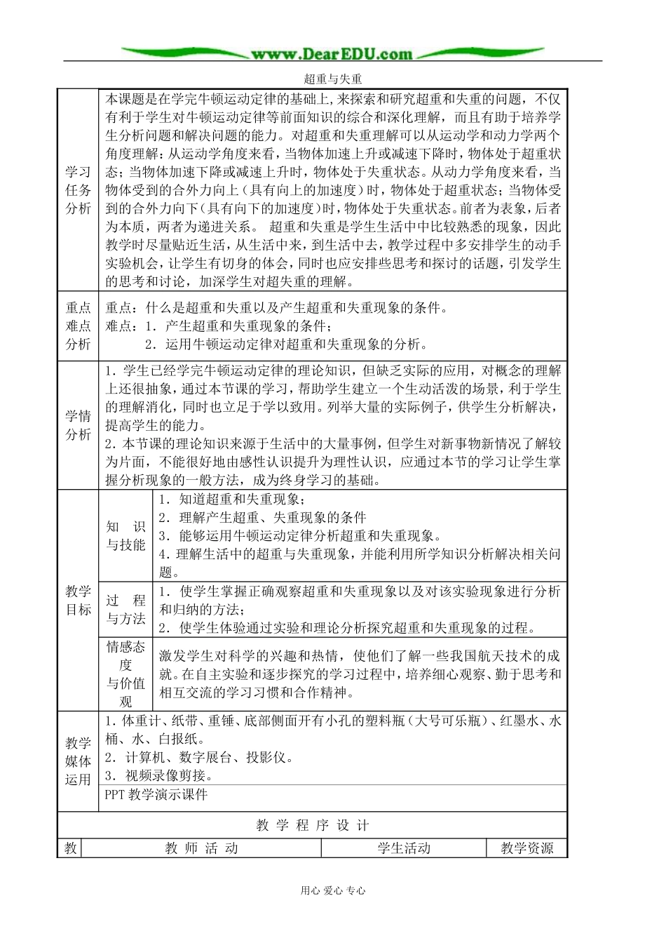 高中物理超重与失重教案 鲁科版 必修1_第1页