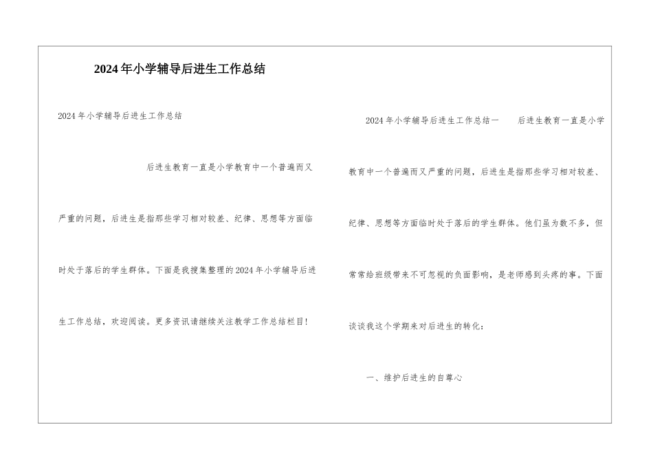 2024年小学辅导后进生工作总结_第1页