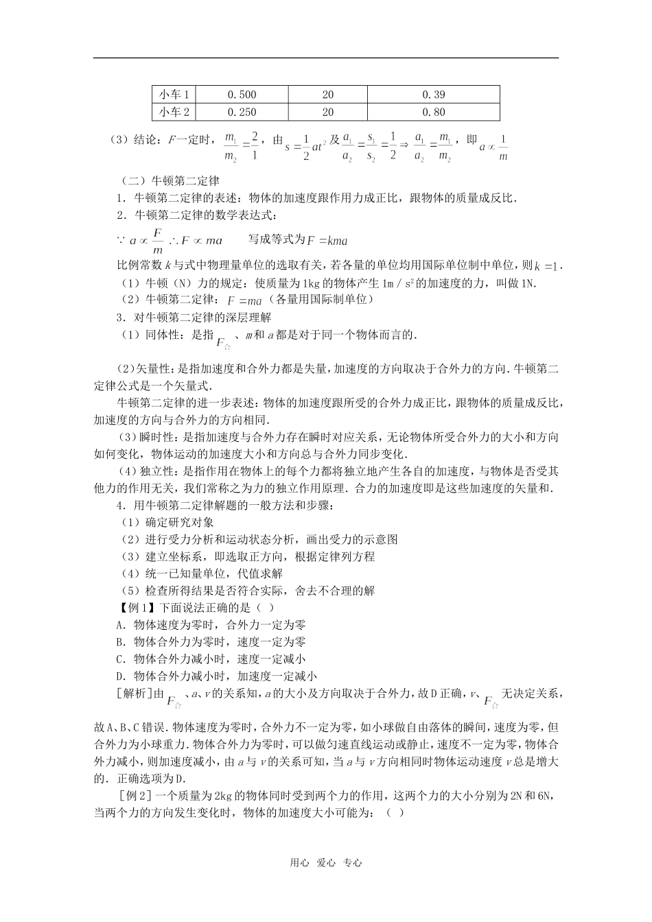 高中物理：4.4《牛顿第二定律》教案 2  粤教版必修1 _第2页