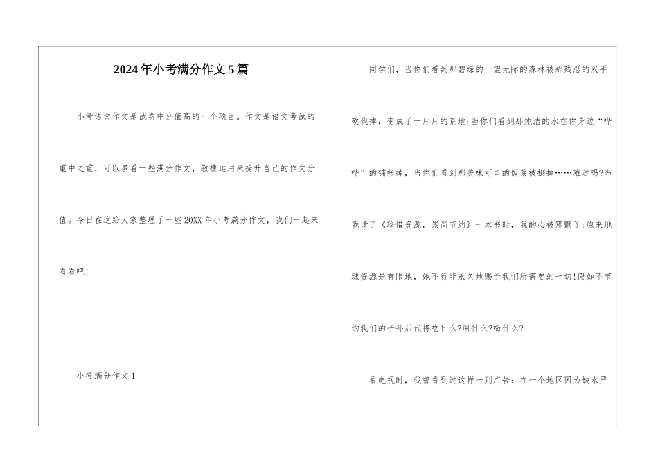 2024年小考满分作文5篇_第1页
