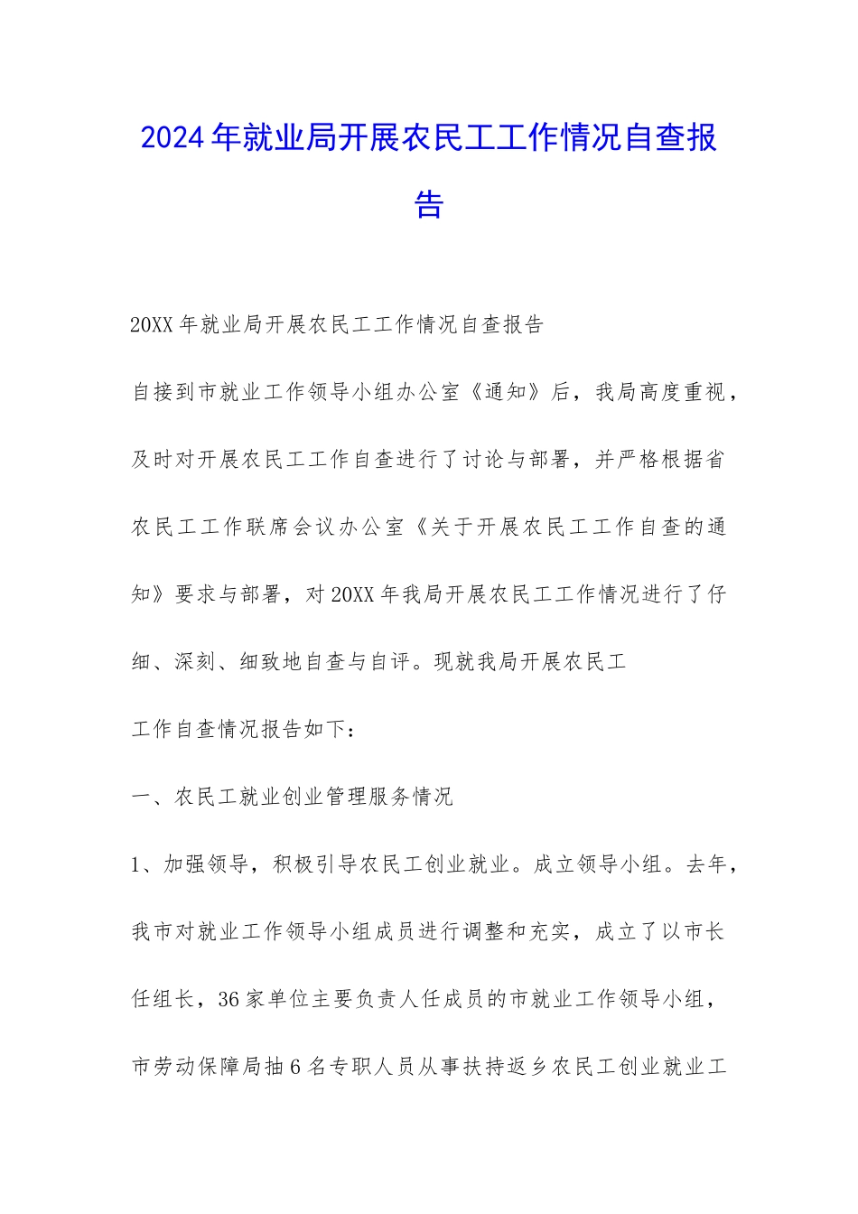 2024年就业局开展农民工工作情况自查报告-_第1页