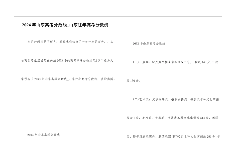 2024年山东高考分数线-山东往年高考分数线_第1页