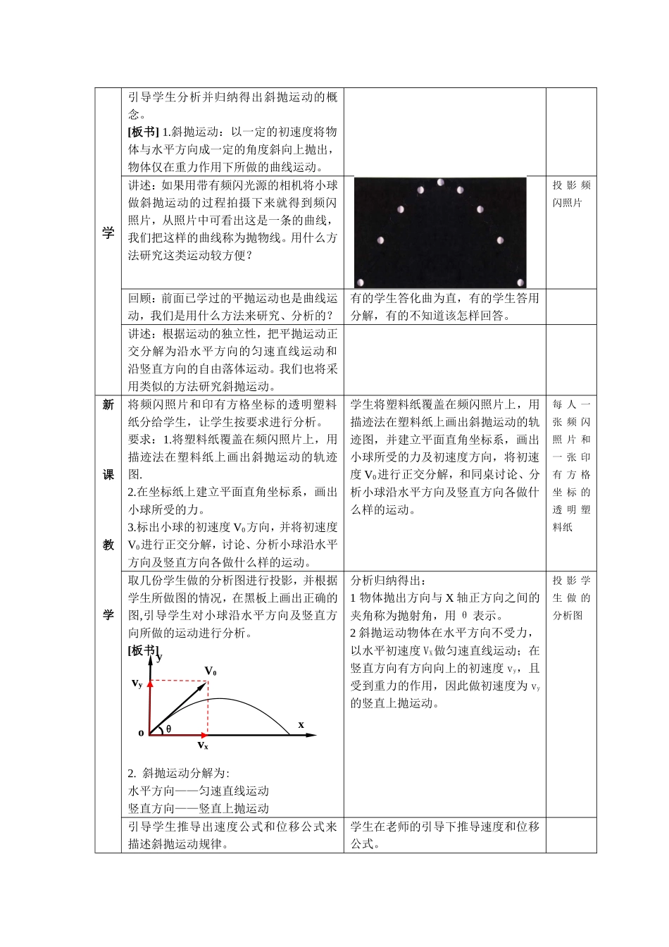 高中物理课堂教学教案 34斜抛运动鲁科版必修2_第3页