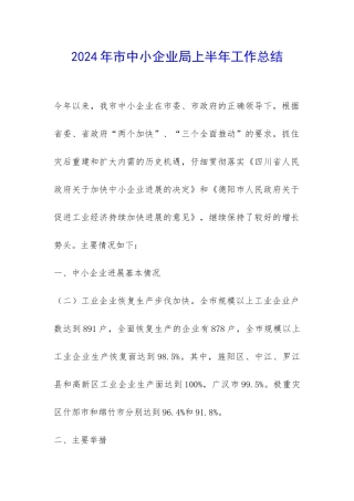 2024年市中小企业局上半年工作总结-