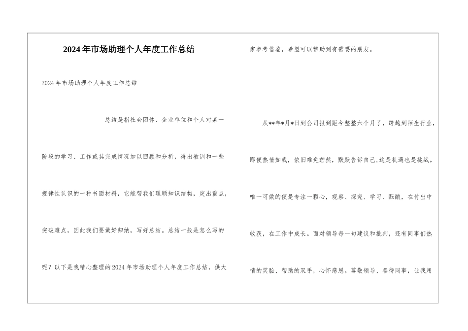 2024年市场助理个人年度工作总结_第1页