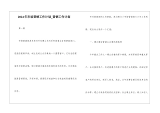 2024年市场营销工作计划-营销工作计划