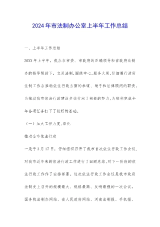 2024年市法制办公室上半年工作总结-