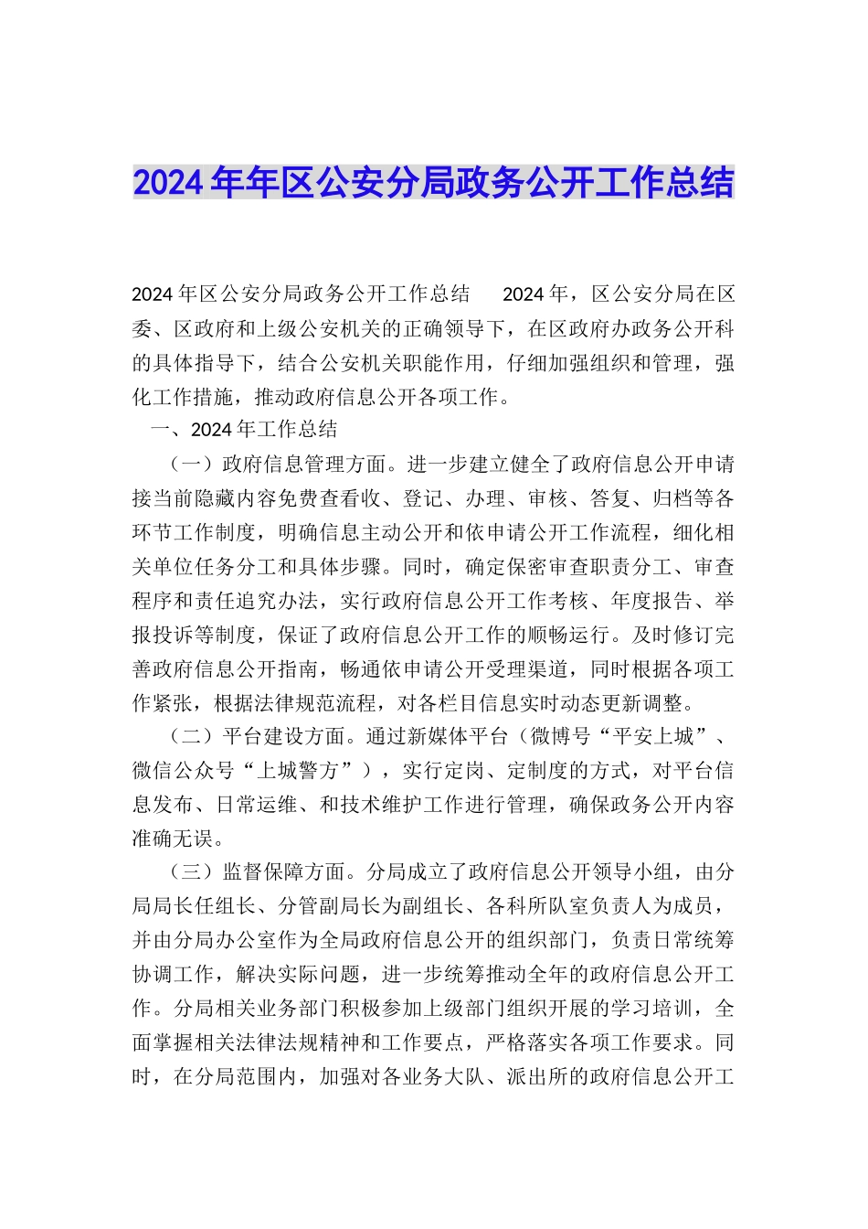 2024年年区公安分局政务公开工作总结_第1页