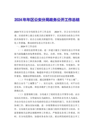 2024年年区公安分局政务公开工作总结